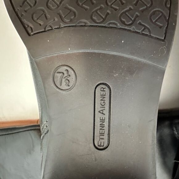 Etienne Aigner Chastity Leather Riding Boots Black Brown Size 7.5 - Picture 11 of 14